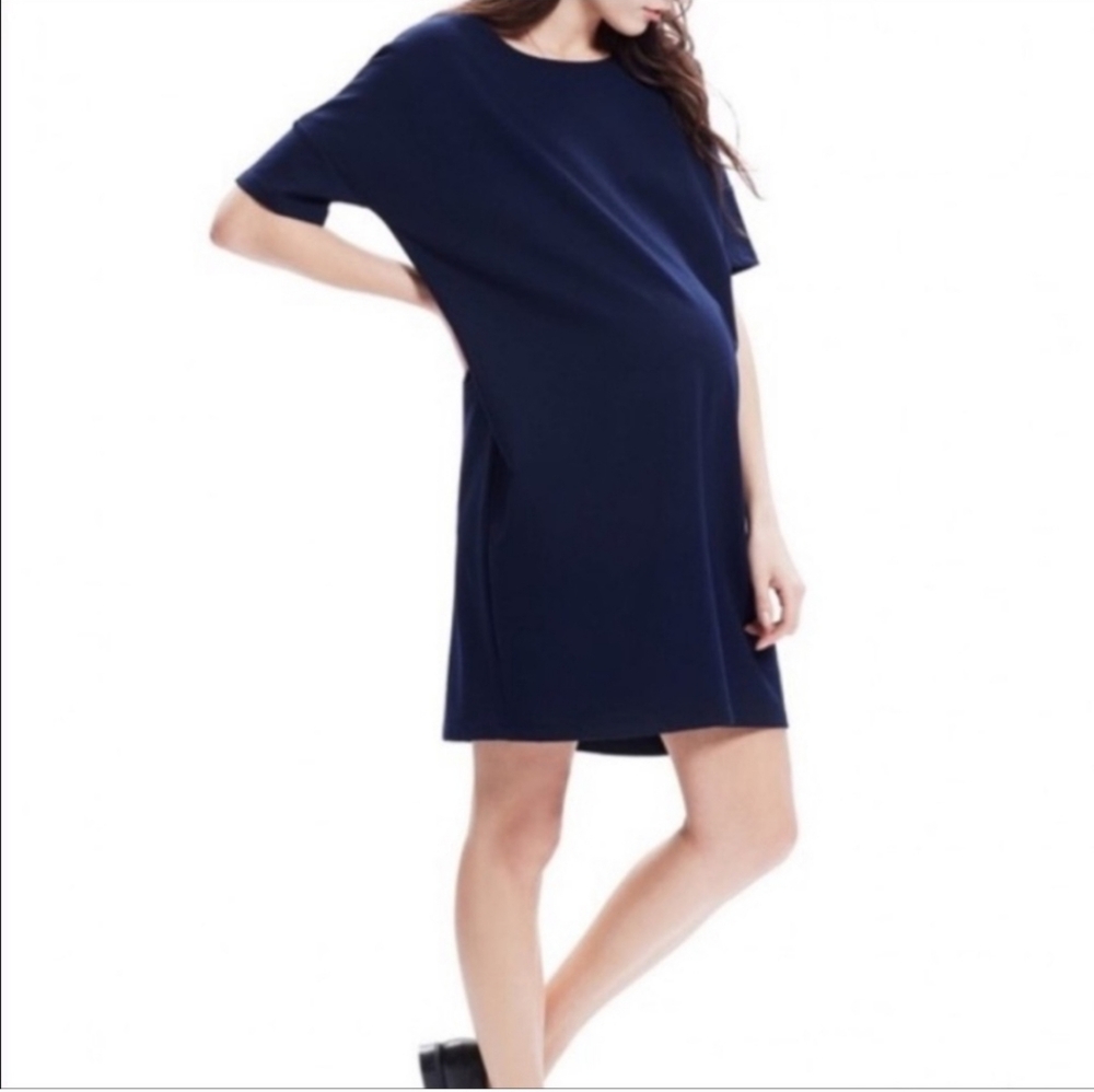 Hatch Blue Afternoon Maternity Dress Short Sleeve Crepe Baby Shower Casual